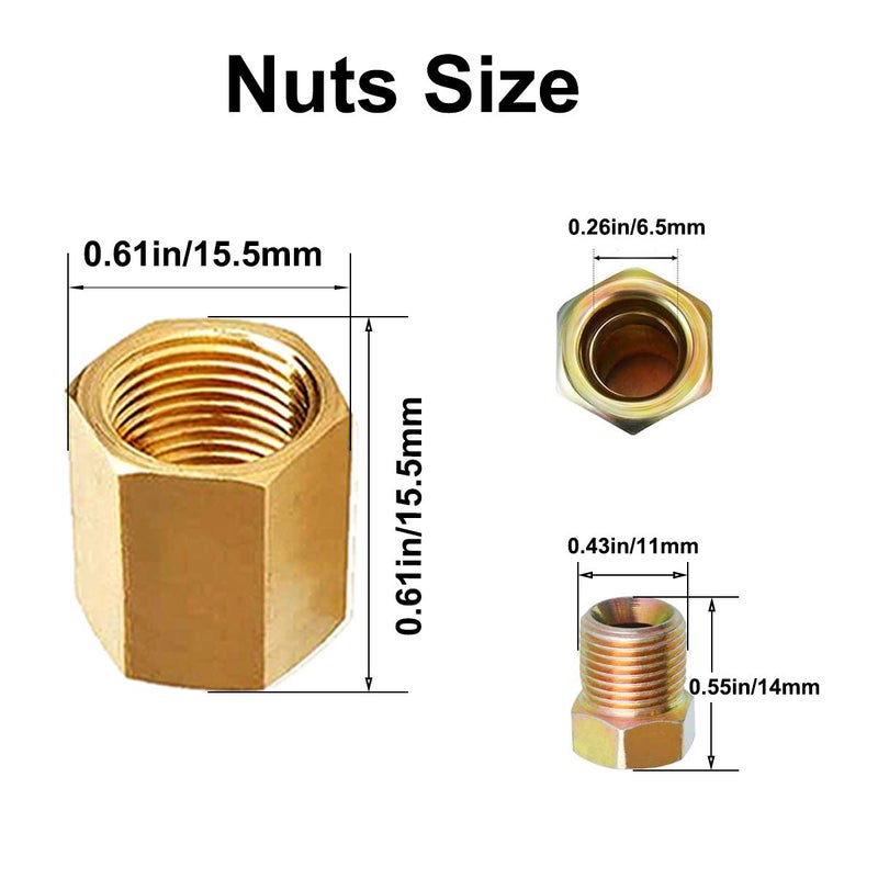 MuHize 1/4 Brake Line Fittings - Upgraded 15 Pieces 7/16 24 Threads Brake Union Fittings Assortment for 1/4â€ Brake Tube (5 Unions, 10 Nuts) - Image 2